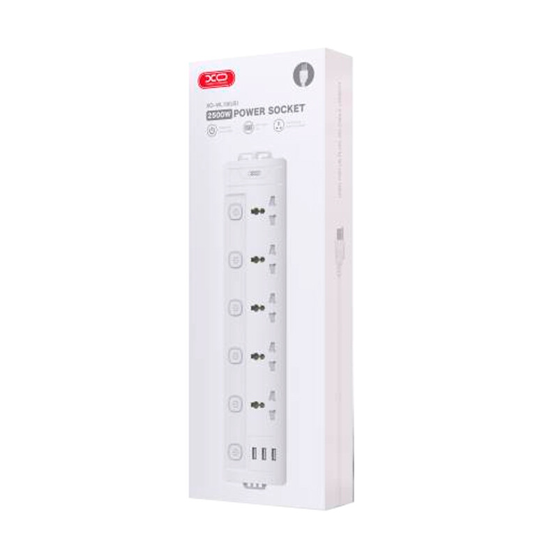 چند راهی 5 خانه برق ارت دار ایکس او XO-WL19 با کابل 2 متری + شارژر USB و Type-C