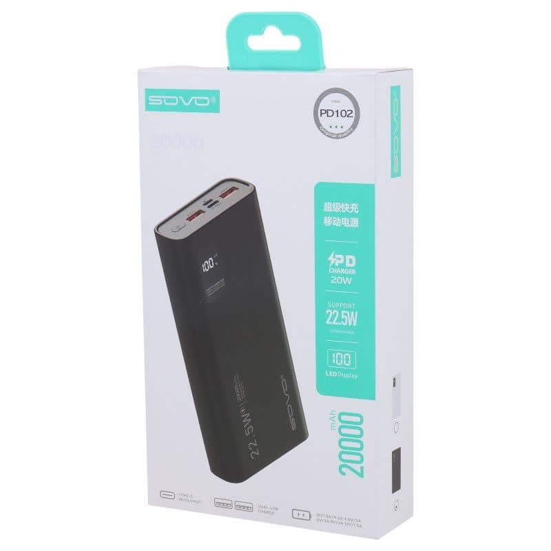 پاور بانک فست شارژ سوو PD102 PD 22.5W ظرفیت 20000 میلی آمپر ساعت