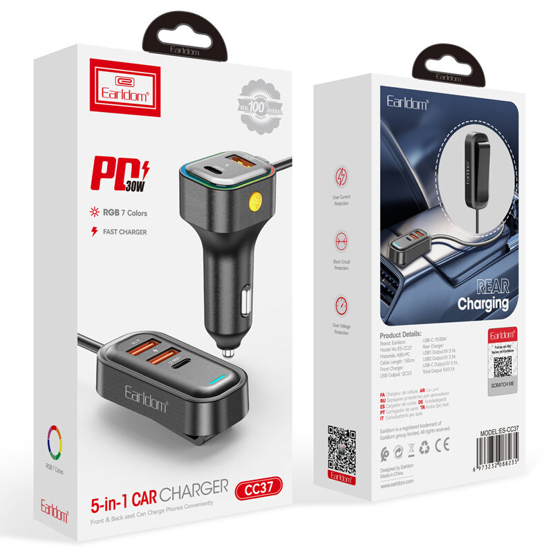 شارژر فندکی فست شارژ Earldom ES-CC37 QC3.0 PD 3.1A 30W