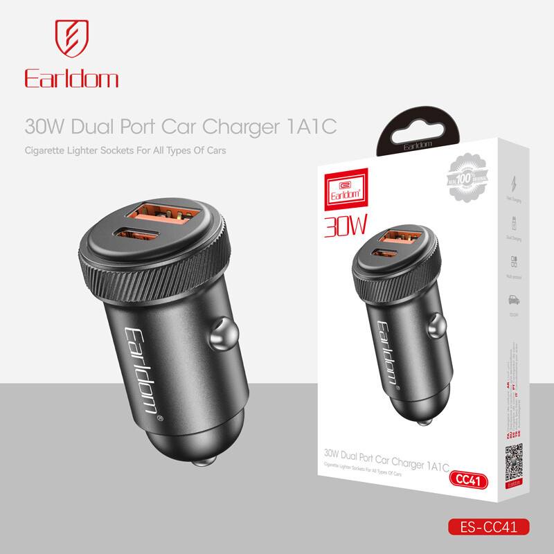 شارژر فندکی 30 وات ارلدام ES-CC41 + کابل تبدیل آیفونی