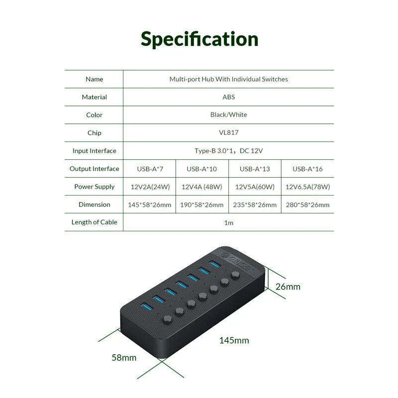 هاب 16 پورت USB 3.0 اوریکو CT2U3-16AB