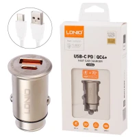 شارژر فندکی 30 وات الدینیو C506Q + کابل تایپ سی