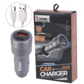 شارژر فندکی فست شارژ V-Smart VS-13 QC3.0 PD 3A 20W + کابل تایپ سی