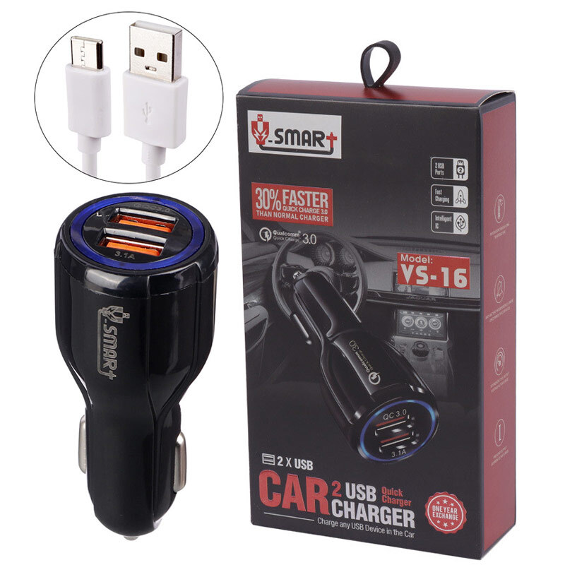 شارژر فندکی فست شارژ V-Smart VS-16 QC3.0 PD 3.1A 21.5W + کابل تایپ سی