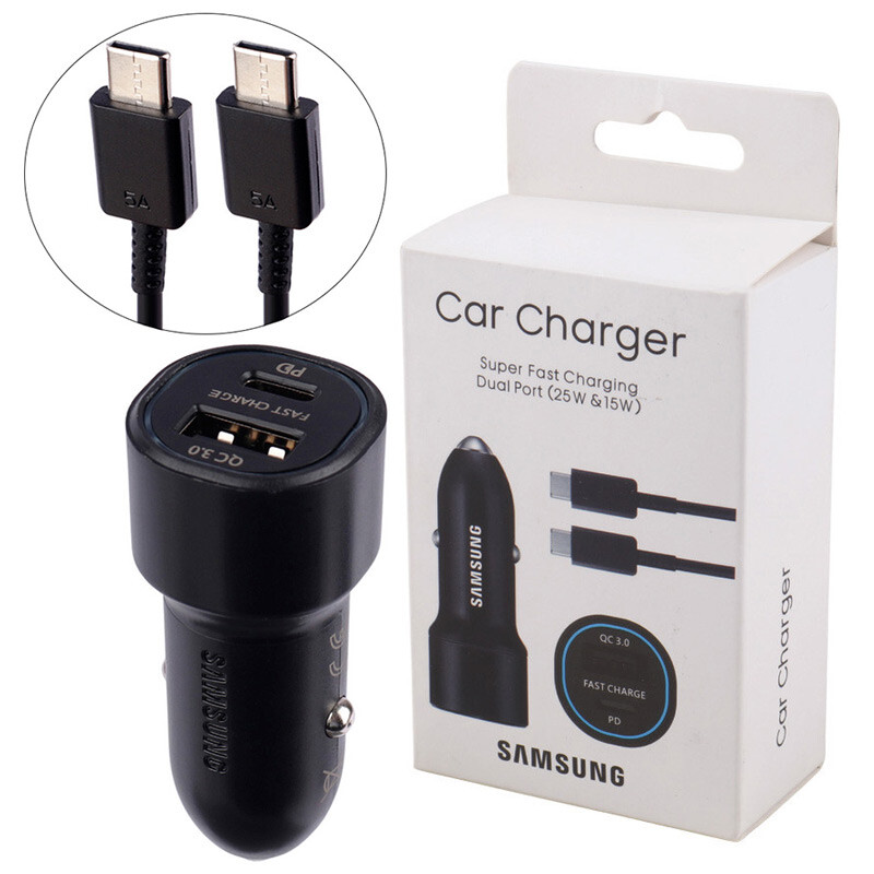 شارژر فندکی فست شارژ Samsung EP-L1100A+C QC3.0 PD 3A 25W + کابل تایپ سی