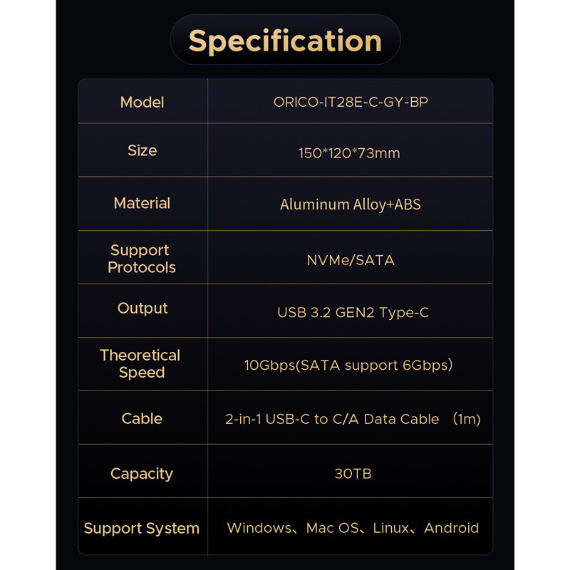 داک M.2 و هارد 2 سینی اوریکو IT28E-C Type-C