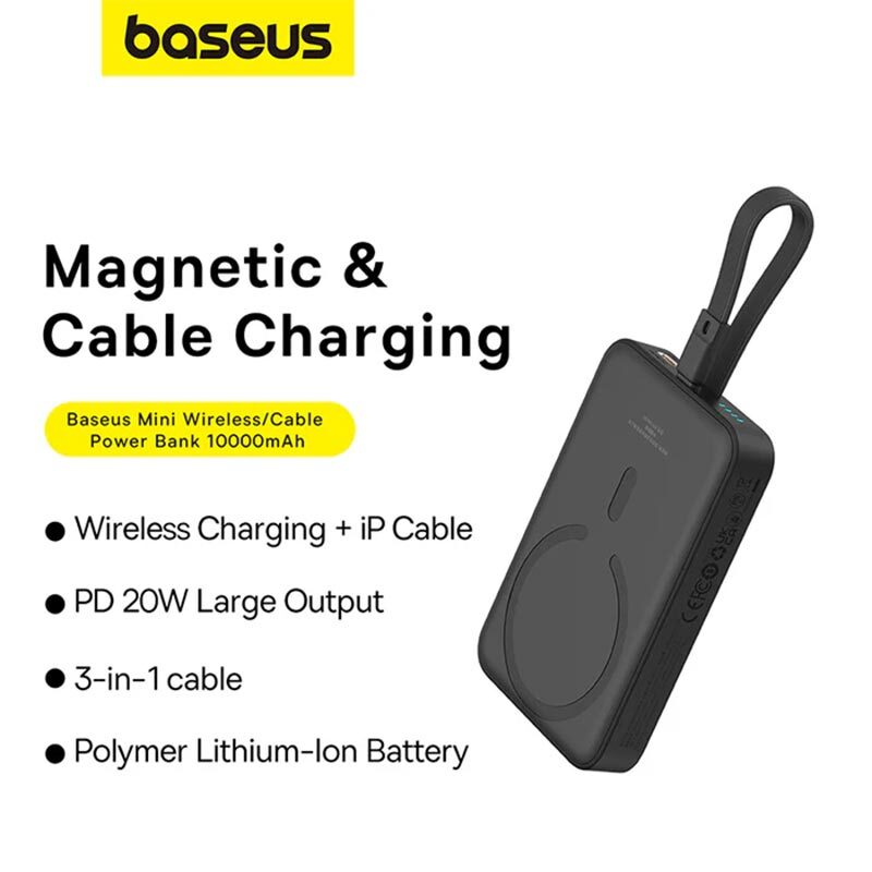 پاور بانک بی سیم فست شارژ باسئوس P10067401122 PD 20W ظرفیت 10000 میلی آمپر ساعت