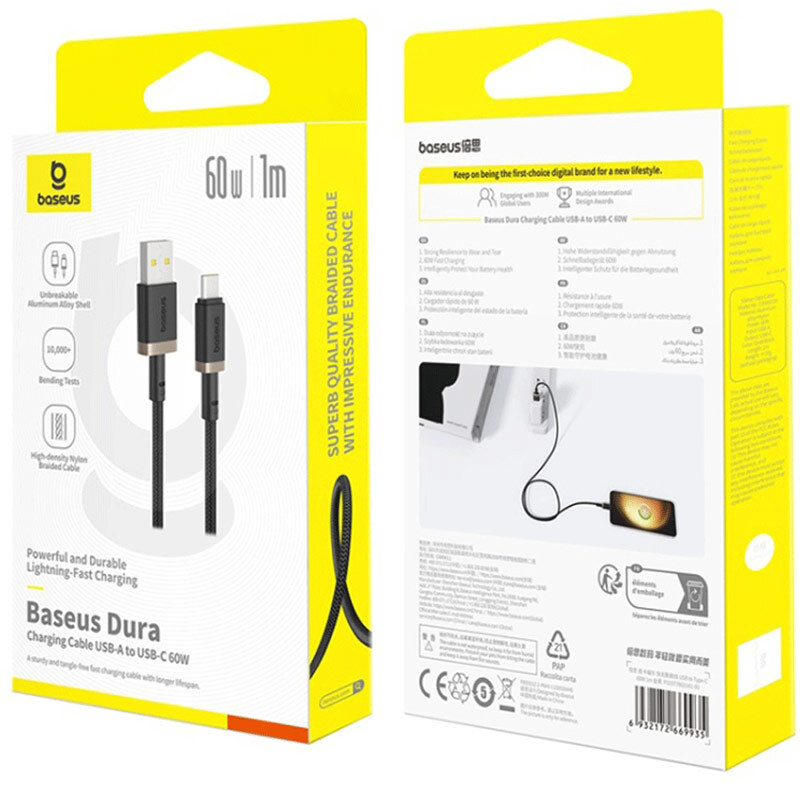 کابل تایپ سی فست شارژ 60 وات باسئوس P10377802U طول 1 متر