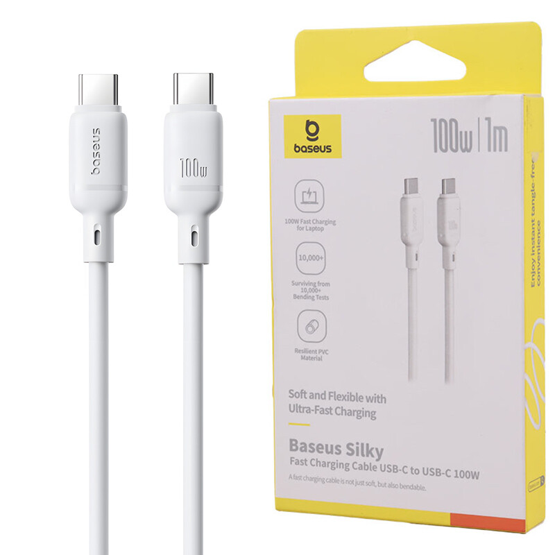 کابل دو سر تایپ سی فست شارژ 100 وات باسئوس Silky P10377704213 طول 1 متر