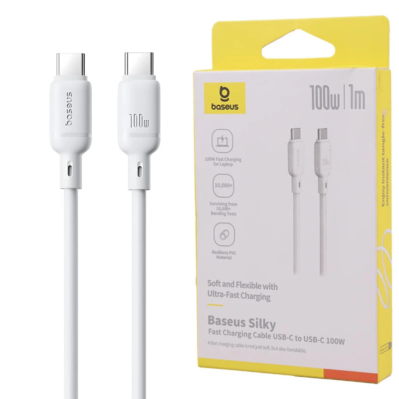 کابل دو سر تایپ سی فست شارژ 100 وات باسئوس Silky P10377704213 طول 1 متر