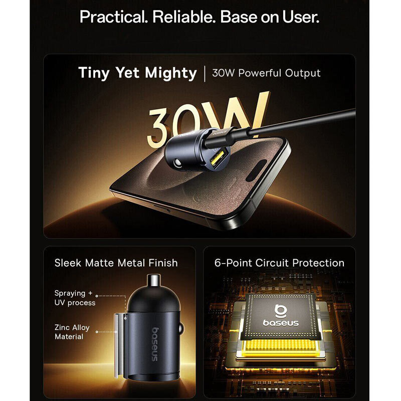 شارژر فندکی 30 وات باسئوس Tiny Star VCHXX-UC
