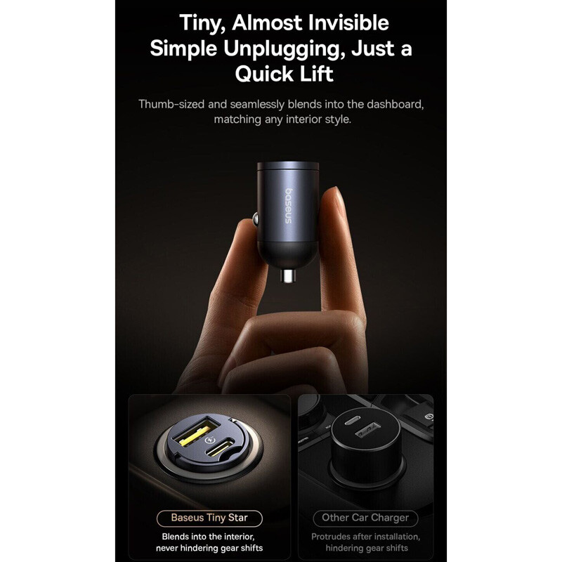 شارژر فندکی 30 وات باسئوس Tiny Star VCHXX-UC