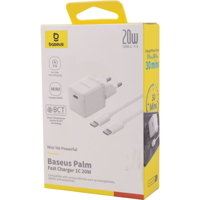 شارژر دیواری 20 وات باسئوس P10111602213 QC3.0 PD 3A + کابل تبدیل تایپ سی