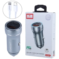 شارژر فندکی فست شارژ Earldom ES-CC29 QC3.0 PD 3A 30W + کابل تبدیل آیفونی
