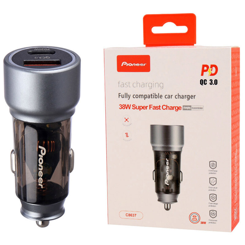 شارژر فندکی فست شارژ Pioneer C8637 QC3.0 PD 3A 20W