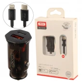شارژر فندکی فست شارژ XO XO-CC50 QC3.0 PD3.0 3A 33W + کابل تبدیل آیفونی