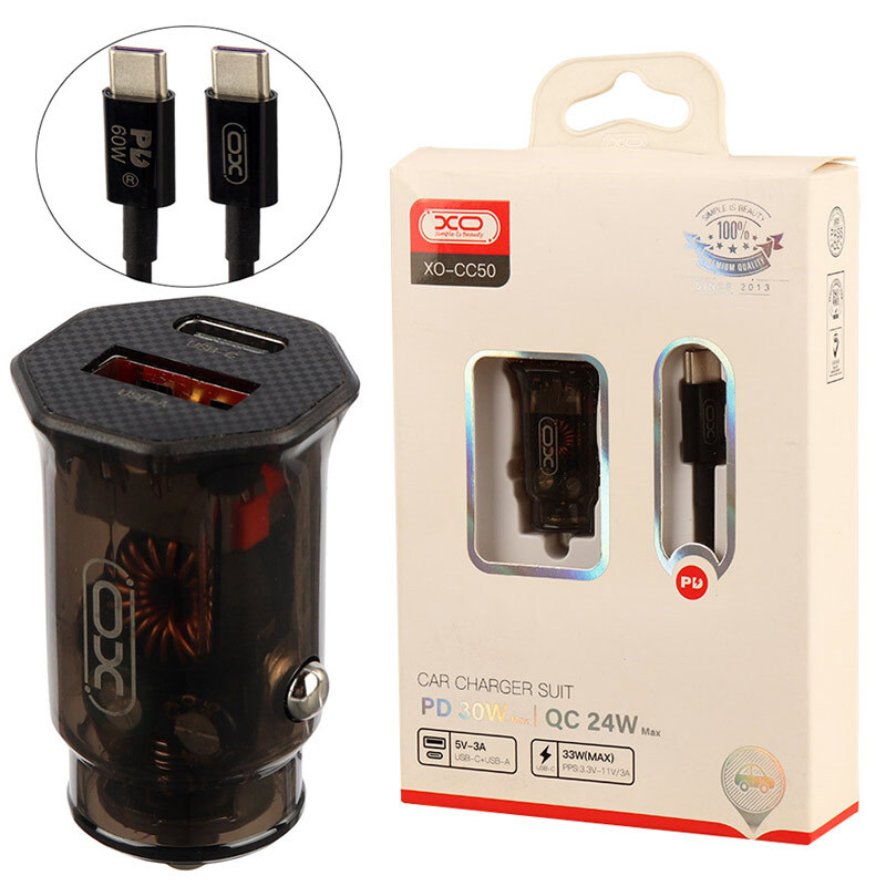 شارژر فندکی فست شارژ XO XO-CC50 QC3.0 PD 3A 33W + کابل تبدیل تایپ سی