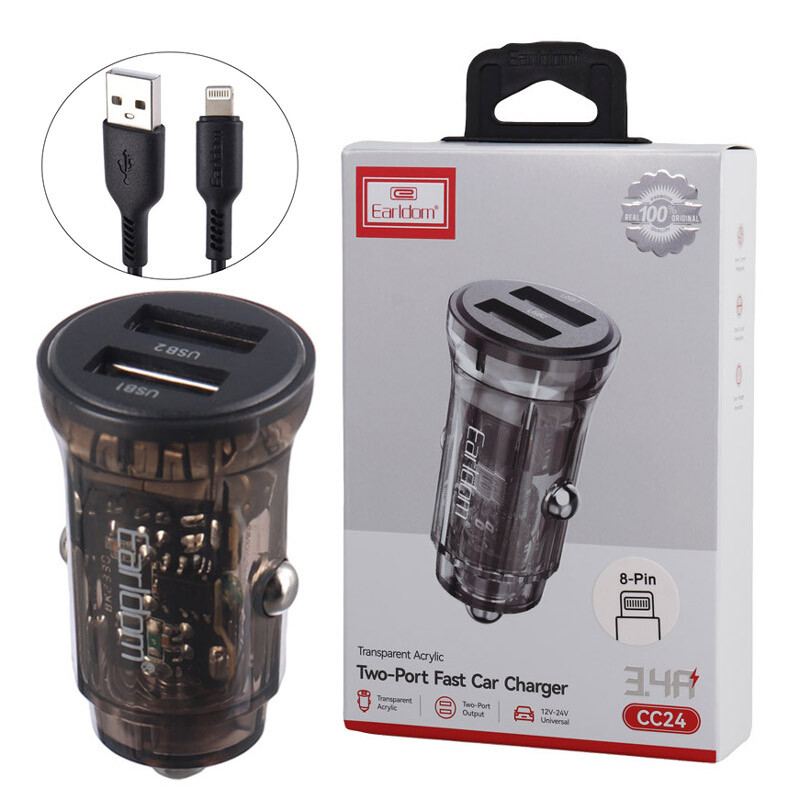 شارژر فندکی فست شارژ Earldom ES-CC24 3.4A 15W + کابل آیفونی