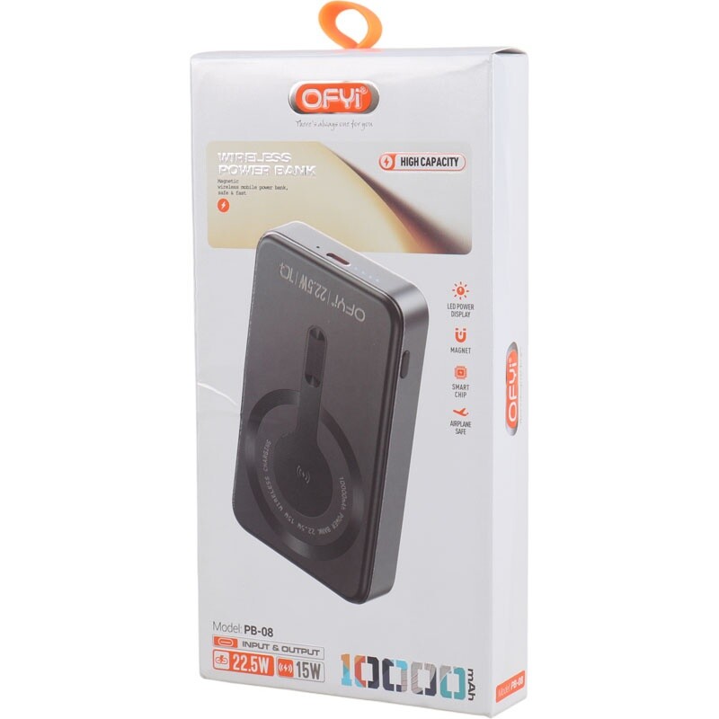پاور بانک بی سیم فست شارژ اوفی PB-08 PD 18W ظرفیت 10000 میلی آمپر ساعت