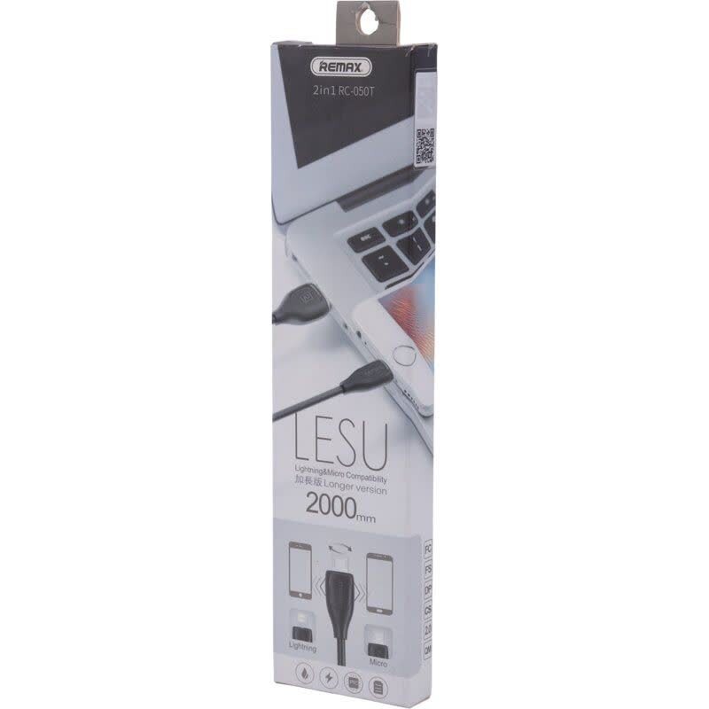 کابل دوکاره میکرو یو اس بی و لایتنینگ ریمکس Lesu RC-050T طول 2 متر