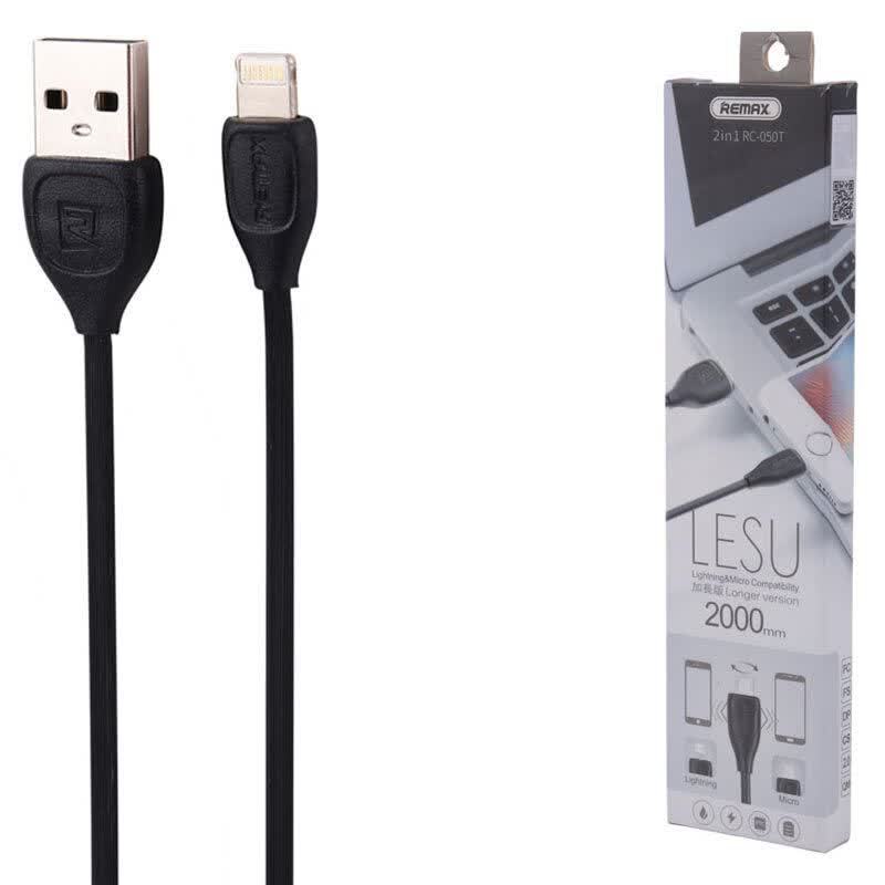 کابل دوکاره میکرو یو اس بی و لایتنینگ ریمکس Lesu RC-050T طول 2 متر