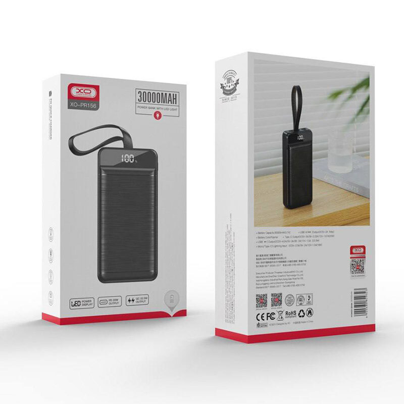 پاور بانک فست شارژ ایکس او XO-PR156 QC3.0 PD3.0 22.5W ظرفیت 30000 میلی آمپر ساعت