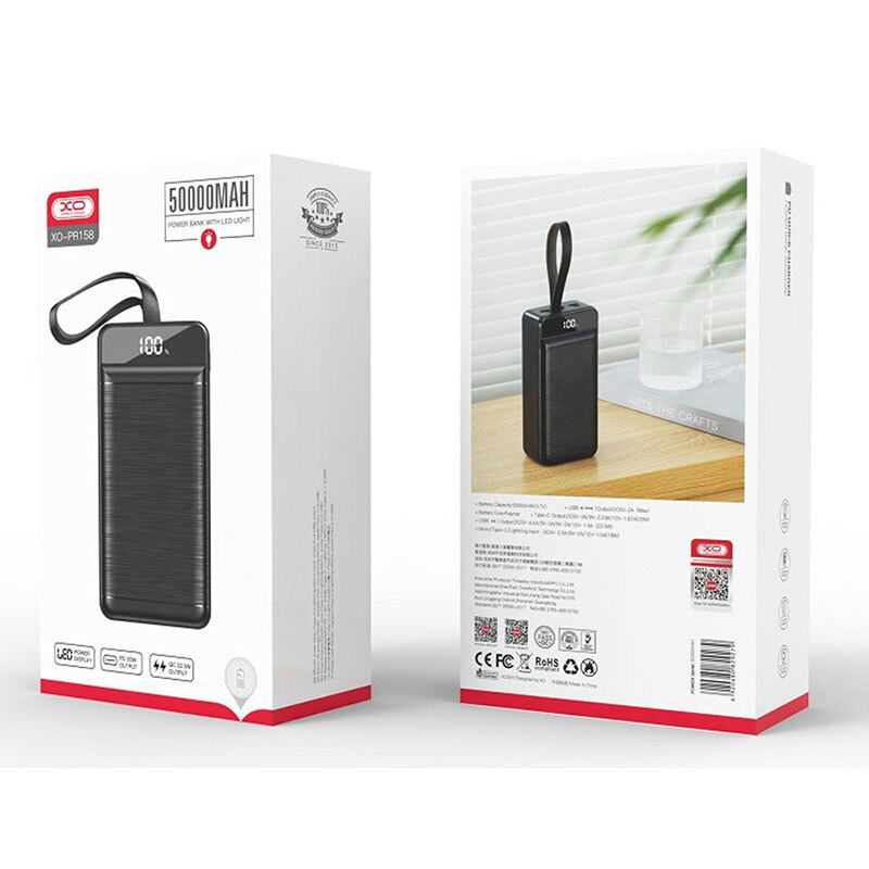 پاور بانک فست شارژ ایکس او XO-PR158 QC3.0 PD3.0 22.5W ظرفیت 50000 میلی آمپر ساعت
