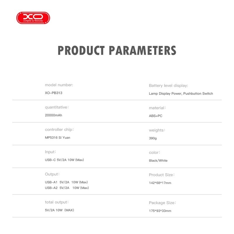 پاور بانک ایکس او XO-PB313 10W ظرفیت 20000 میلی آمپر ساعت