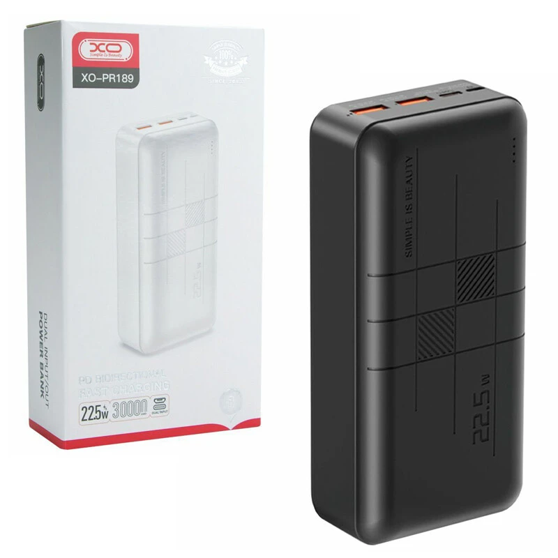 پاور بانک فست شارژ ایکس او XO-PR189 QC3.0 PD 22.5W ظرفیت 30000 میلی آمپر ساعت