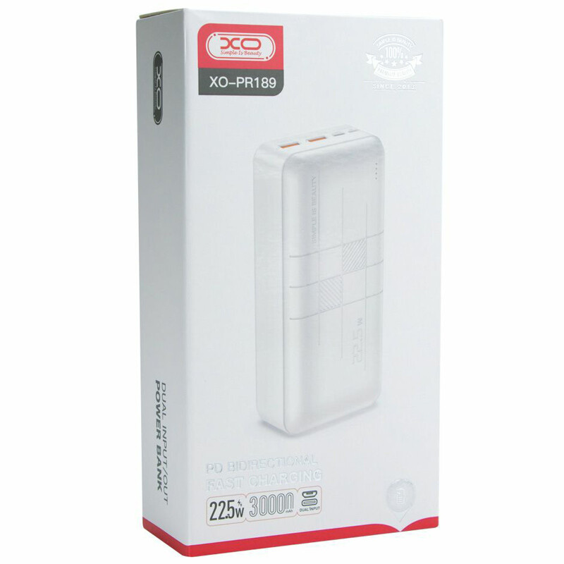 پاور بانک فست شارژ ایکس او XO-PR189 QC3.0 PD 22.5W ظرفیت 30000 میلی آمپر ساعت