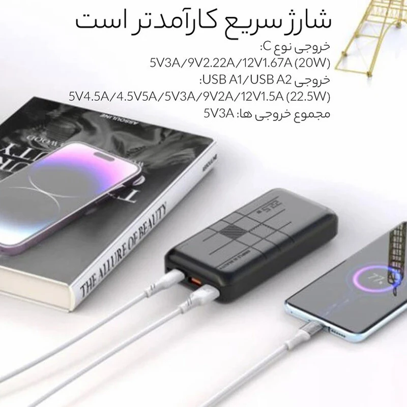 پاور بانک فست شارژ ایکس او XO-PR188 QC3.0 PD 22.5W ظرفیت 20000 میلی آمپر ساعت