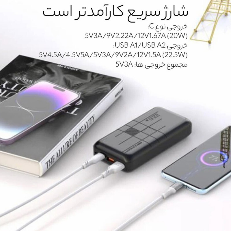 پاور بانک فست شارژ ایکس او XO-PR188 QC3.0 PD 22.5W ظرفیت 20000 میلی آمپر ساعت