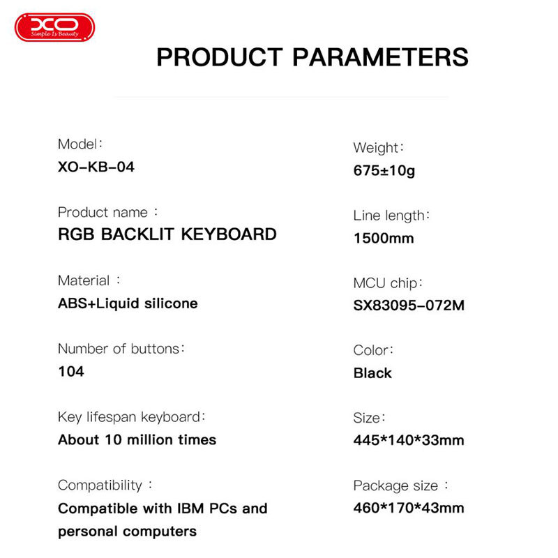 کیبورد گیمینگ ایکس او XO-KB-04
