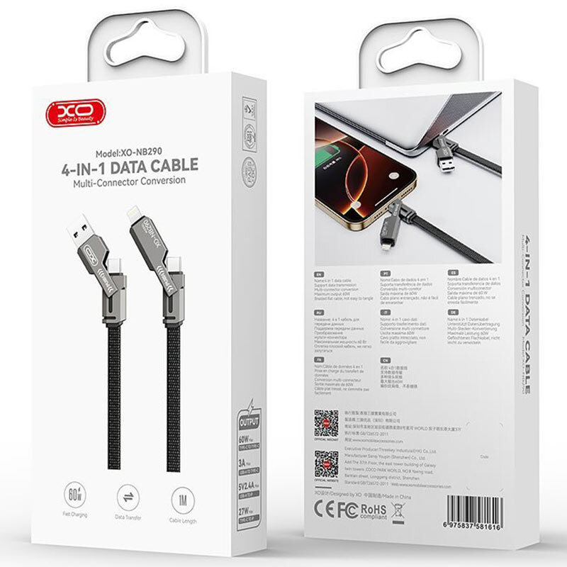 کابل شارژ چندکاره فست شارژ 60 وات ایکس او XO-NB290 طول 1 متر