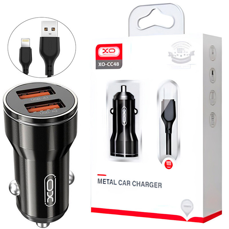 شارژر فندکی فست شارژ XO XO-CC48 2.4A 12W + کابل آیفونی
