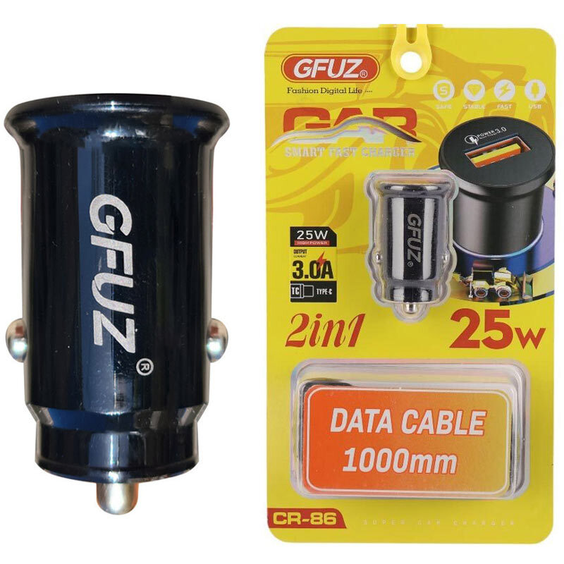 شارژر فندکی فست شارژ GFUZ CR-86 3A QC3.0 25W + کابل تایپ سی
