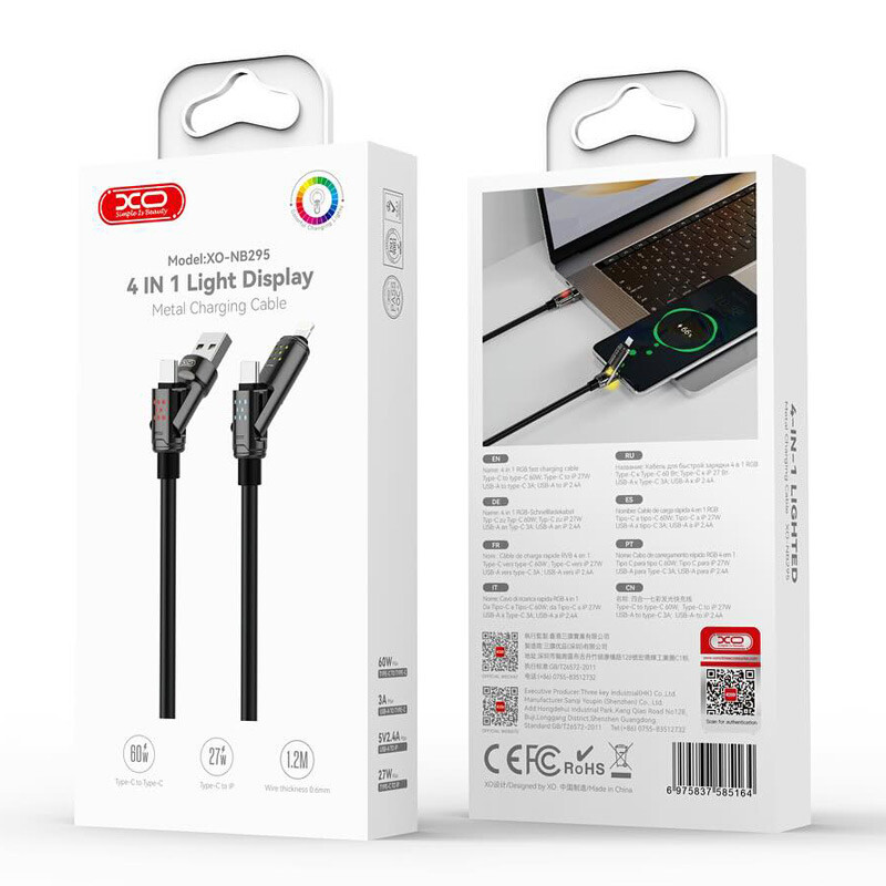 کابل شارژ چندکاره فست شارژ 60 وات ایکس او XO-NB295 طول 1.2 متر