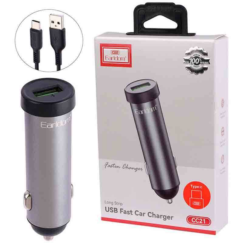 شارژر فندکی فست شارژ Earldom ES-CC21 2.4A 12W + کابل تایپ سی