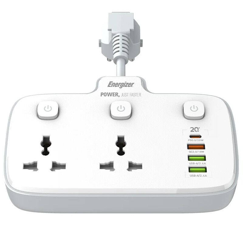 چند راهی 2 خانه برق انرجایزر EPB2503EU + شارژر USB و Type-C
