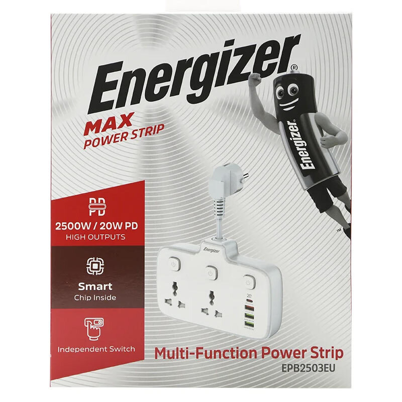 چند راهی 2 خانه برق انرجایزر EPB2503EU + شارژر USB و Type-C