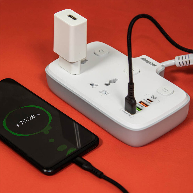 چند راهی 2 خانه برق انرجایزر EPB2503EU + شارژر USB و Type-C