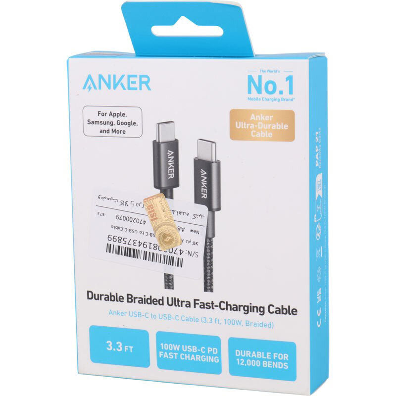 کابل دو سر تایپ سی فست شارژ 100 وات انکر A8756 طول 1 متر