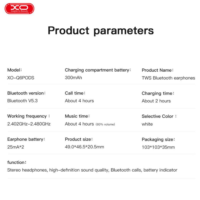هندزفری بلوتوثی ایکس او XO-Q6 Pods