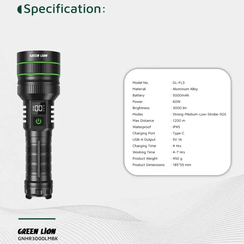 چراغ قوه شارژی Green Lion Hyper Ray Pro