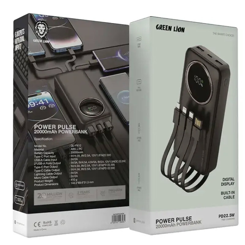 پاور بانک فست شارژ گرین لاین Power Pulse PD QC3.0 22.5W ظرفیت 20000 میلی آمپر ساعت