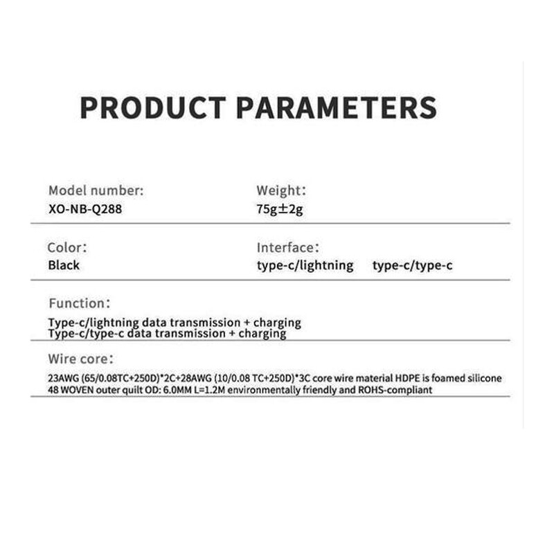 کابل دو سر تایپ سی فست شارژ 60 وات ایکس او XO-NB-Q288B طول 1.2 متر