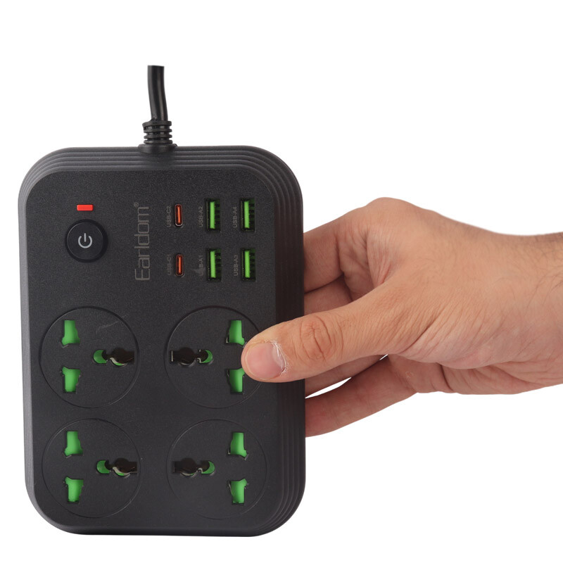 چند راهی 4 خانه برق ارلدام ES-SC25 با کابل 2 متری + شارژر USB و Type-C