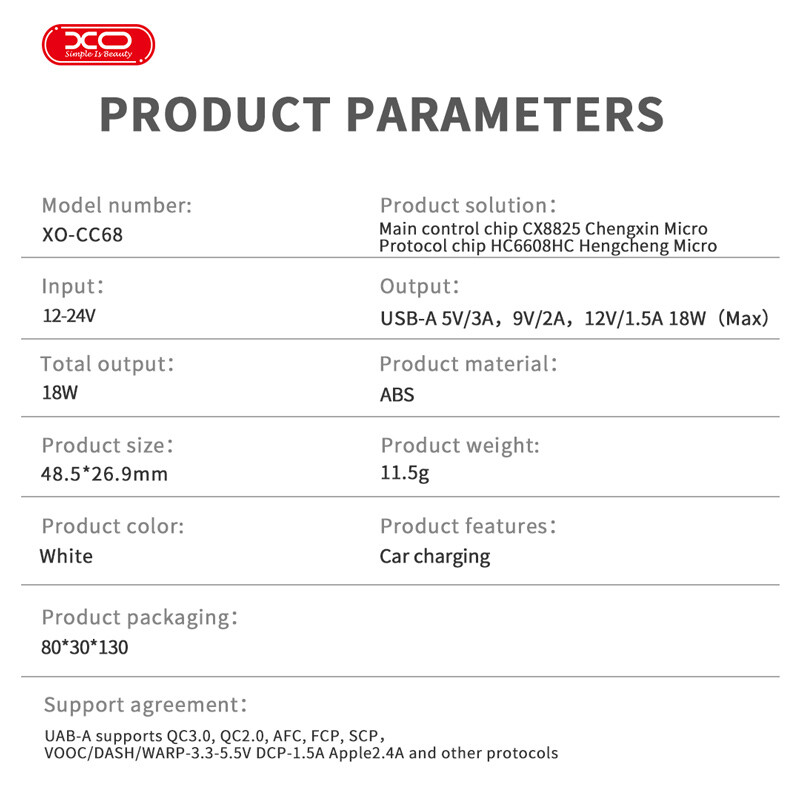 شارژر فندکی 18 وات ایکس او XO-CC68