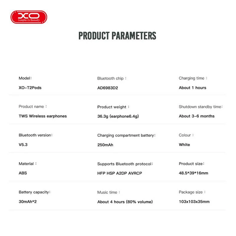 هندزفری بلوتوثی ایکس او XO-T2Pods