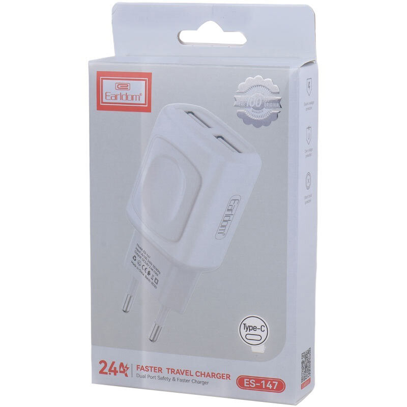شارژر دیواری 12 وات ارلدام ES-147 2.4A + کابل تایپ سی